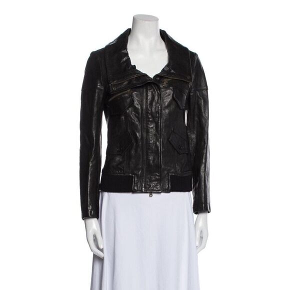 Theory Leather Biker Jacket Black Small - Picture 1 of 8